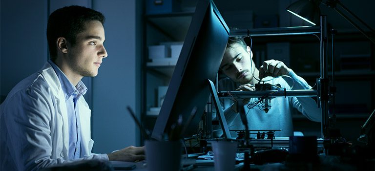 Dark Lit Two Men Cybersecurity Career Engineer Lab