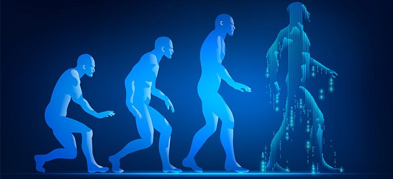 Cybersecurity History, evolved, evolution of man, blue men, computer, cyber
